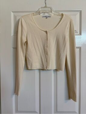 Celebrity Pink Cream Cropped Button-Front Cardigan Sweater Sz S